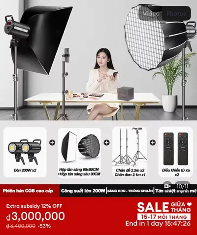 전문가용 스튜디오 조명 BK0929 150W 옥타곤 소프트박스 – 220만 VND