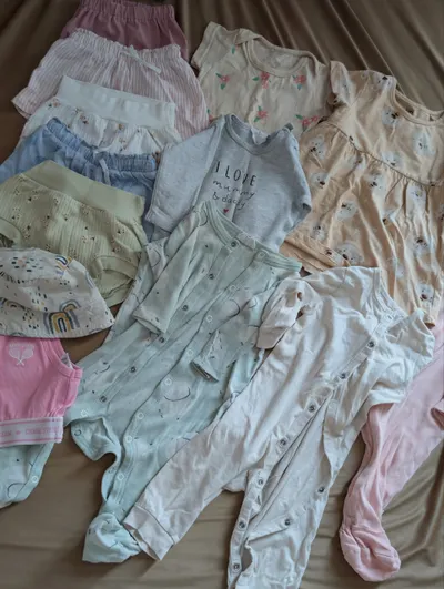 여자 아이 옷 세트 – 70cm까지 – 12개 – 코튼 – 경미하게 착용됨