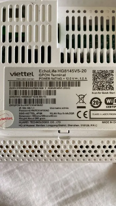 Viettel/화웨이 HG8145V5 라우터 – 작동 중 – 전원 어댑터 포함 완전 세트 – 200,000 동