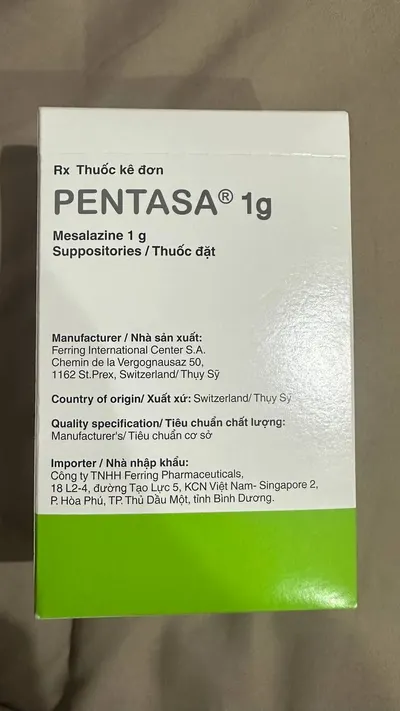 Pentasa (Mesalazine) 1g Suppositories – Hộp 28, Hạn sử dụng 2028