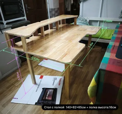 목재 접이식 컴퓨터 책상 선반 포함 – 140cm × 82cm