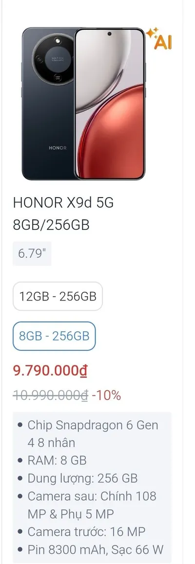 Bộ Smartphone Honor X9D – 8500mAh, AMOLED, 256GB + Tai nghe