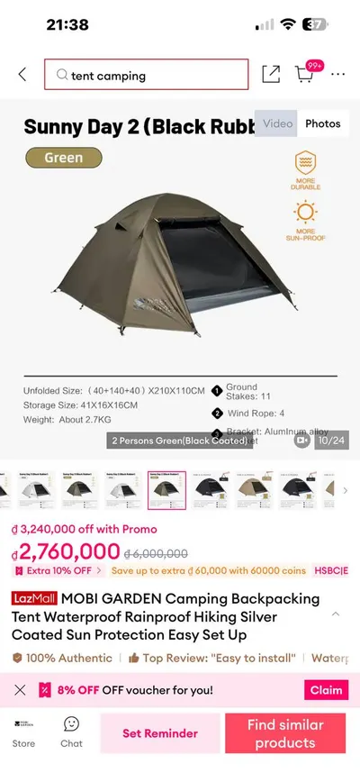 Tent with Aluminum Poles – 1M VND