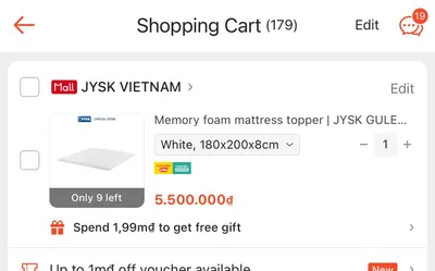 JYSK 메모리 폼 매트리스 토퍼 – 180×200cm, 8cm, 거의 새것 – 3.8M VND