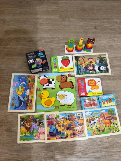 Wooden Puzzles, Cards & Brain Teasers for Kids – Ages 1–3+