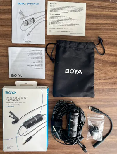 BOYA BY-M1 Pro II 领夹麦克风 + BOYA BY-K3 Lightning 适配器 – 全新，完整套装