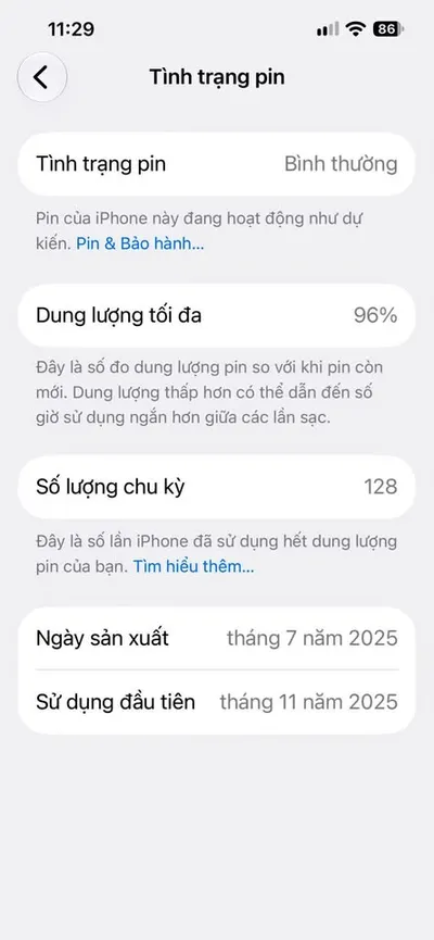 iPhone 16e 128GB (VN/A), 96% battery, for sale