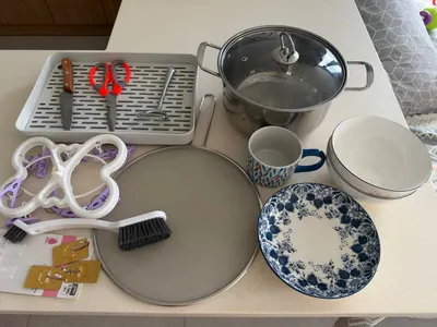Household items for sale: kitchen utensils and cleaning brush, 10 items