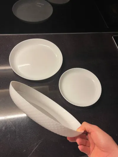 Kitchen set: pot, ceramic plates, knife with scissors and sharpener, 100k each — 2/3