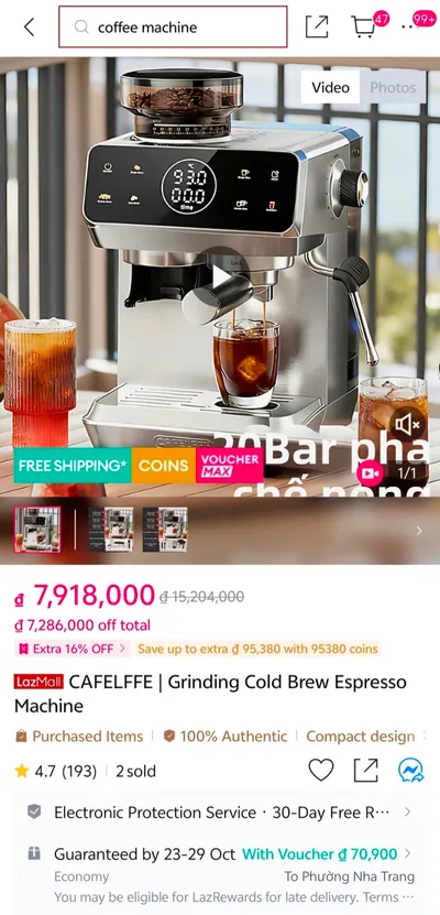 CAFELFFE espresso machine with built-in grinder, 5,500,000 VND — 2/2