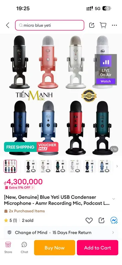Blue Yeti USB microphone for sale, 3M VND